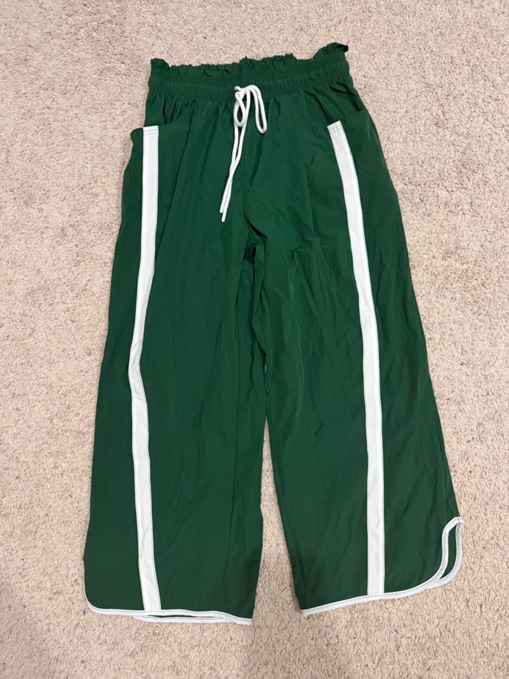 Green women’s Wide-Leg Track Pants with White Stripe
